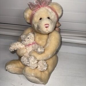 GUND Plush Teddy Bears Cream Mom with Baby Bear Stuffed Animal Pink Bow Backpack